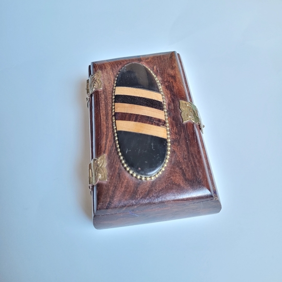 Vintage Men's Wood Inlaid Jewelry & Accessory Box,  Velvet Lined - Picture 4 of 6